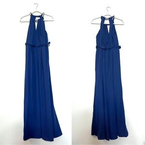 NWT David’s Bridal Keyhole Halter Jewel Neckline Maxi Dress Marine Navy
